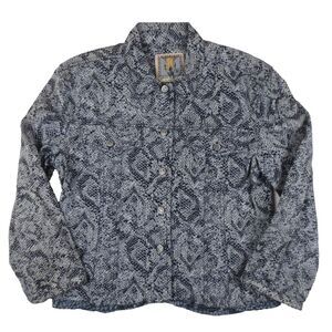 VTG Desert West Sherry Holt Shirt Jacket Womens S Gray Black‎ Snake Print Button